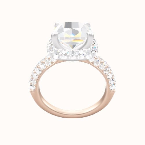 Cathedral Three Row Pave Engagement Ring With Halo Head