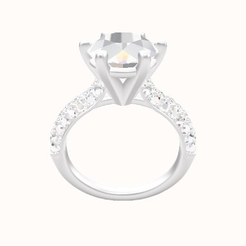 Cathedral Three Row Pave Engagement Ring With High Set Six Prong Head