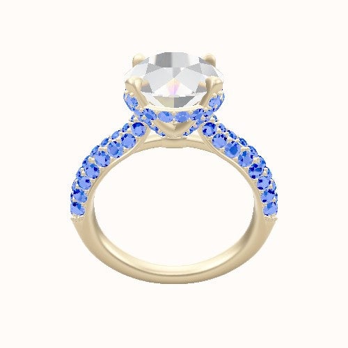 Cathedral Three Row Pave Engagement Ring With Pave Basket Head