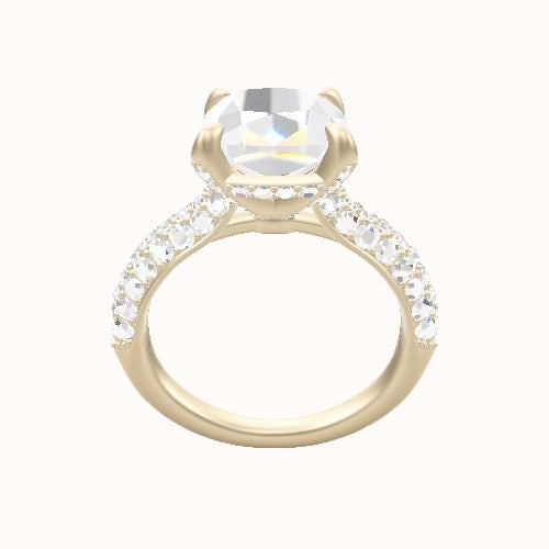 Cathedral Three Row Pave Engagement Ring With Pave Basket Head