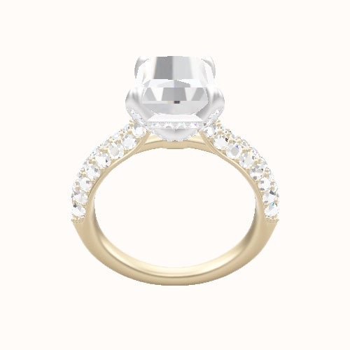 Cathedral Three Row Pave Engagement Ring With Pave Basket Head
