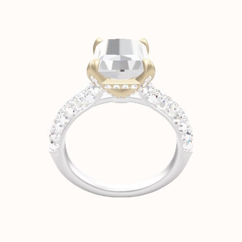 Cathedral Three Row Pave Engagement Ring With Pave Basket Head