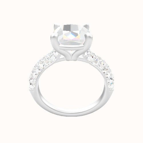 Cathedral Three Row Pave Engagement Ring With Standard Four Prong Head