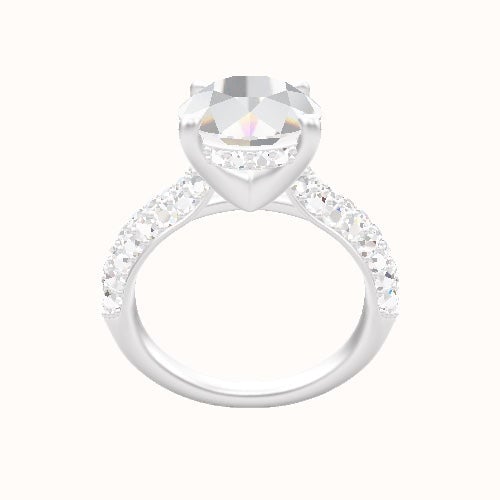 Cathedral Three Row Pave Engagement Ring With V Prong with Hidden Halo Head