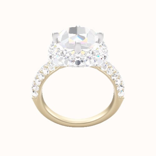 Cathedral Three Row Pave Engagement Ring With Waterfall Halo Head