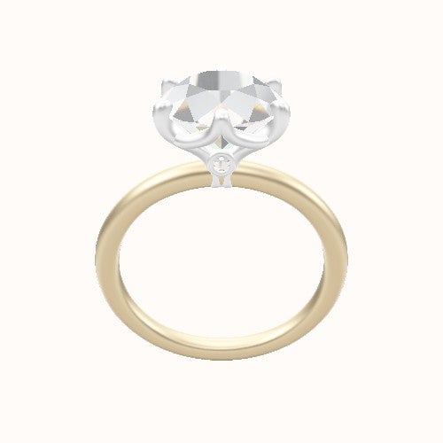 Classic Solitaire Engagement Ring With Crown Six Prong w. accent Diamond Head