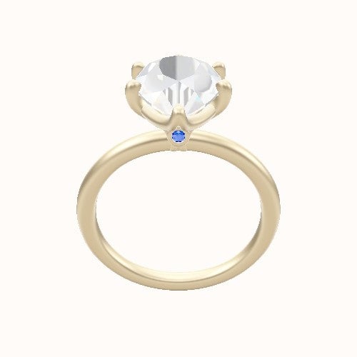 Classic Solitaire Engagement Ring With Crown Six Prong w. accent Diamond Head