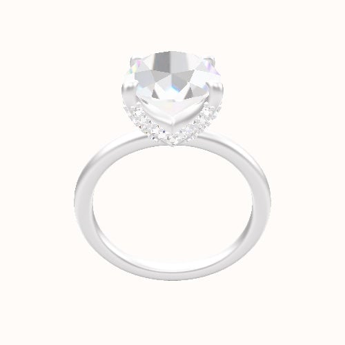 Classic Solitaire Engagement Ring With Double Pave V Prong Head