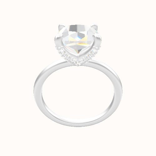 Classic Solitaire Engagement Ring With Double Pave V Prong Head