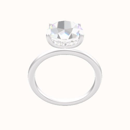 Classic Solitaire Engagement Ring With Low Set Pave  Hidden Halo Head