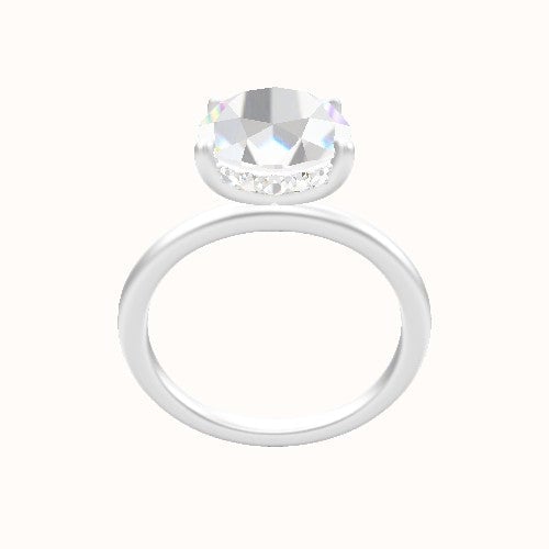 Classic Solitaire Engagement Ring With Low Set Pave  Hidden Halo Head