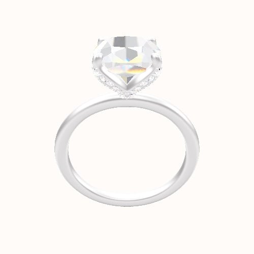 Classic Solitaire Engagement Ring With Pave Petal Four Prong Head