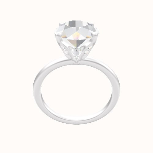 Classic Solitaire Engagement Ring With Pave Tulip Prongs w. Surprise Diamond Head