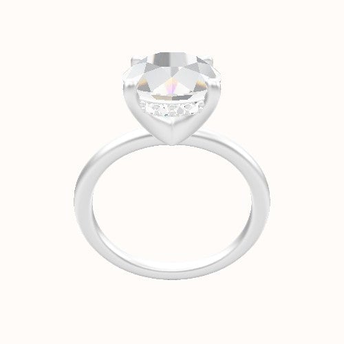 Classic Solitaire Engagement Ring With V Prong with Hidden Halo Head