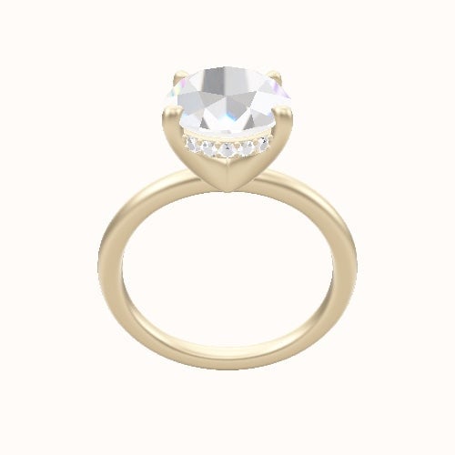 Classic Solitaire Engagement Ring With V Prong with Hidden Halo Head