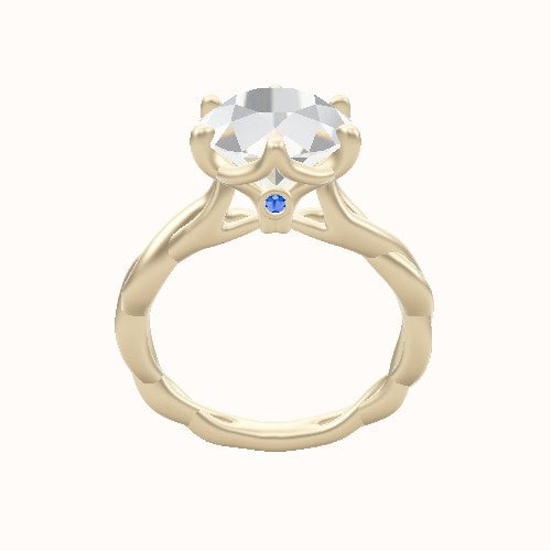 Cobra solitaire Twist Engagement Ring With Crown Six Prong w. accent Diamond Head