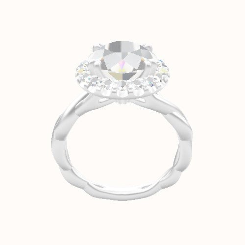 Cobra solitaire Twist Engagement Ring With Halo with Double Prong Head