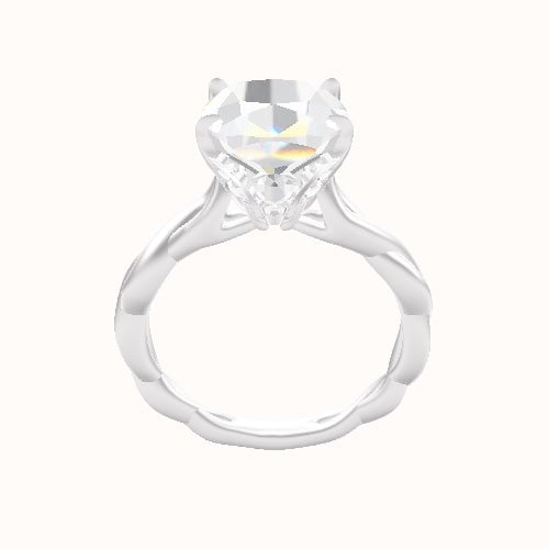Cobra solitaire Twist Engagement Ring With Pave Tulip Prongs w. Surprise Diamond Head