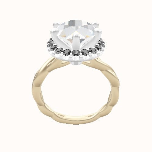 Cobra solitaire Twist Engagement Ring With Six Prong Halo Head
