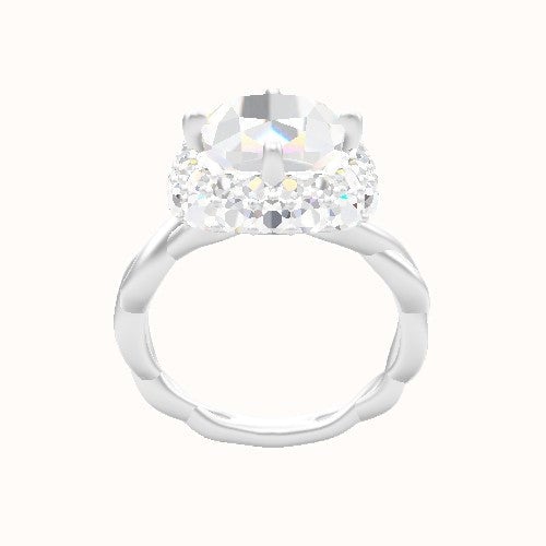 Cobra solitaire Twist Engagement Ring With Waterfall Halo Head