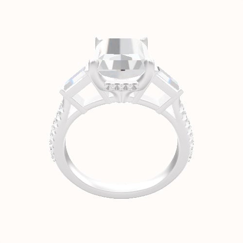 Diamond Band with Baguette Sidestones Engagement Ring With Front set gallery Head