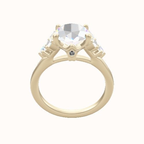 Diamond Band with Marquise & Round Diamond Sidestones Engagement Ring With Crown Four Prong w. Surprise Diamond Head