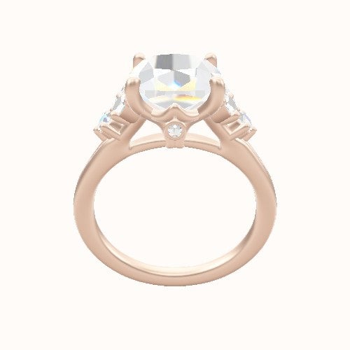Diamond Band with Marquise & Round Diamond Sidestones Engagement Ring With Crown Four Prong w. Surprise Diamond Head