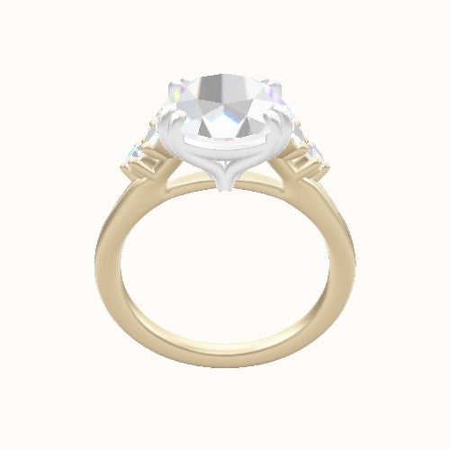 Diamond Band with Marquise & Round Diamond Sidestones Engagement Ring With Double Prongs Head