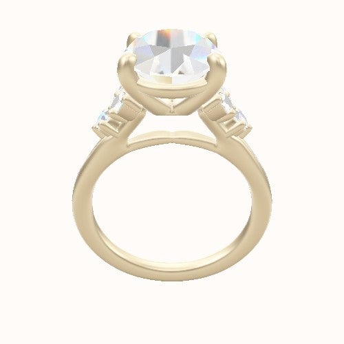 Diamond Band with Marquise & Round Diamond Sidestones Engagement Ring With Low Set Four Prong Head