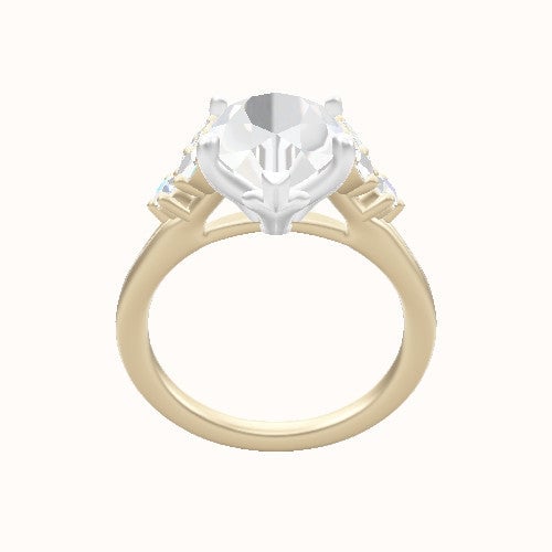 Diamond Band with Marquise & Round Diamond Sidestones Engagement Ring With Petal Four Prong Head