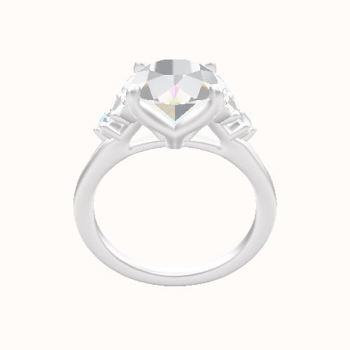 Diamond Band with Marquise & Round Diamond Sidestones Engagement Ring With Petal Four Prong Head