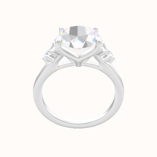 Diamond Band with Marquise & Round Diamond Sidestones Engagement Ring With Petal Four Prong Head