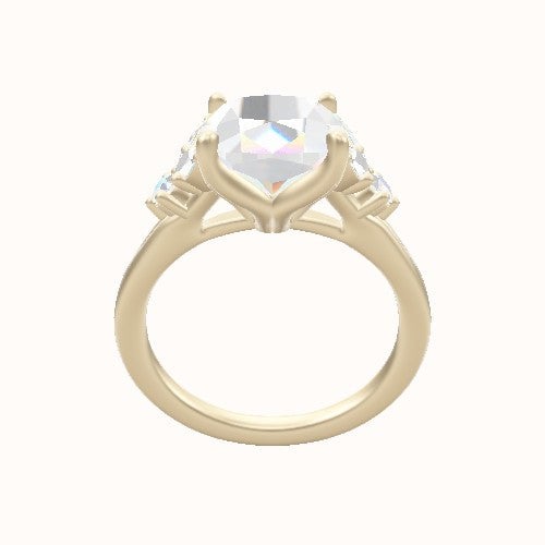 Diamond Band with Marquise & Round Diamond Sidestones Engagement Ring With Petal Four Prong Head