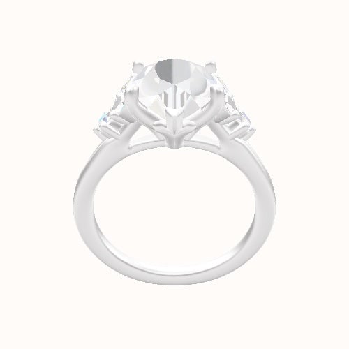 Diamond Band with Marquise & Round Diamond Sidestones Engagement Ring With Petal Four Prong Head