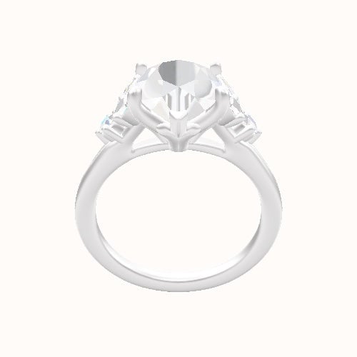 Diamond Band with Marquise & Round Diamond Sidestones Engagement Ring With Petal Four Prong Head