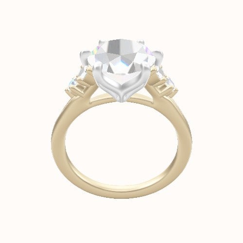 Diamond Band with Marquise & Round Diamond Sidestones Engagement Ring With Petal Six Prong Head
