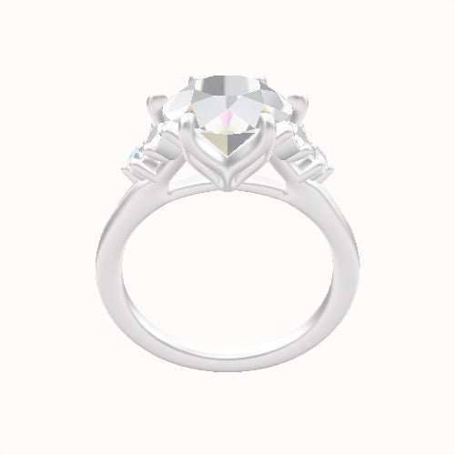 Diamond Band with Marquise & Round Diamond Sidestones Engagement Ring With Petal Six Prong Head