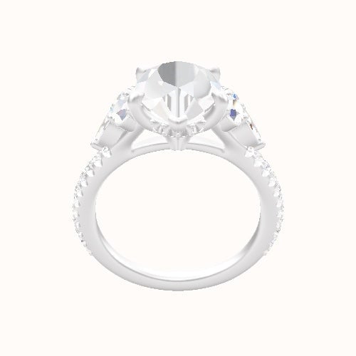 Diamond Band with Marquise & Round Sidestone Trio Engagement Ring With Front set gallery Head