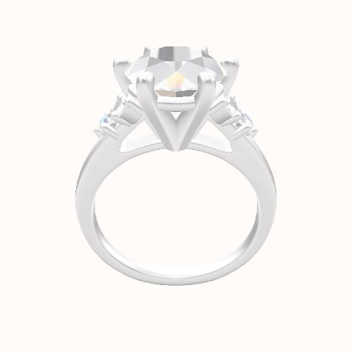 Diamond Band with Marquise & Round Sidestone Trio Engagement Ring With High Set Six Prong Head