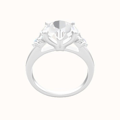 Diamond Band with Marquise & Round Sidestone Trio Engagement Ring With Standard Four Prong Head
