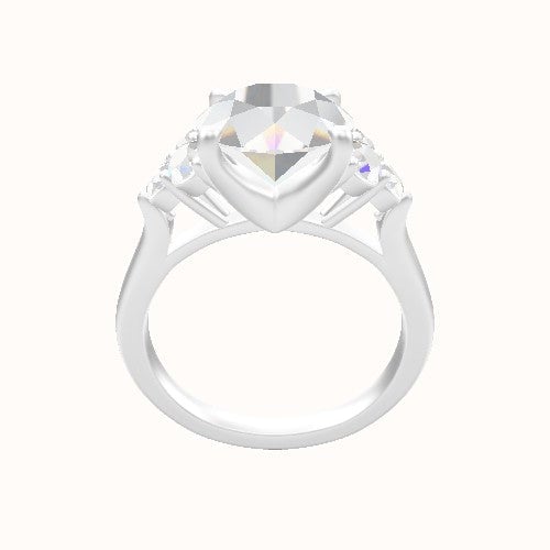 Diamond Band with Round Sidestone Trio Engagement Ring With Four Prong Head