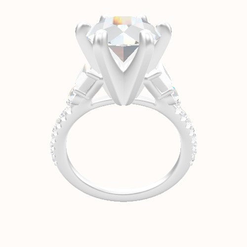 Diamond Band with Trapezoid & Round Sidestones Engagement Ring With Classic Six Prong Head