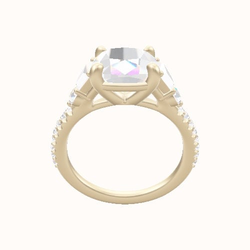 Diamond Band with Trapezoid & Round Sidestones Engagement Ring With Low Set Four Prong Head