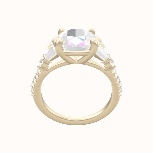Diamond Band with Triple Tapered Baguettes & Round Sidestones Engagement Ring With Low Set Four Prong Head
