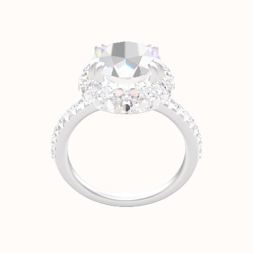 Half Pave Engagement Ring With Double Prong Waterfall Halo Head