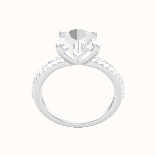 Half Pave Engagement Ring With Low Set Four Prong Head
