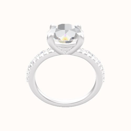 Half Pave Engagement Ring With Low Set Four Prong Head