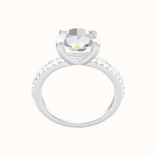 Half Pave Engagement Ring With Low Set Four Prong Head