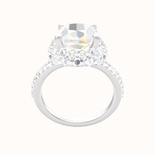 Half Pave Engagement Ring With Low Set Waterfall Halo Head
