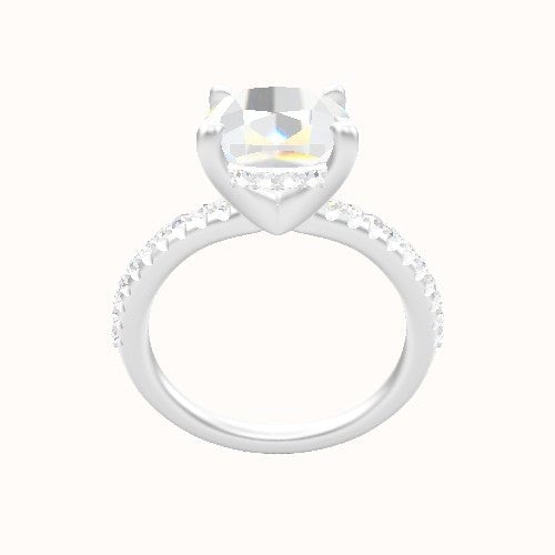 Half Pave Engagement Ring With V Prong with Hidden Halo Head